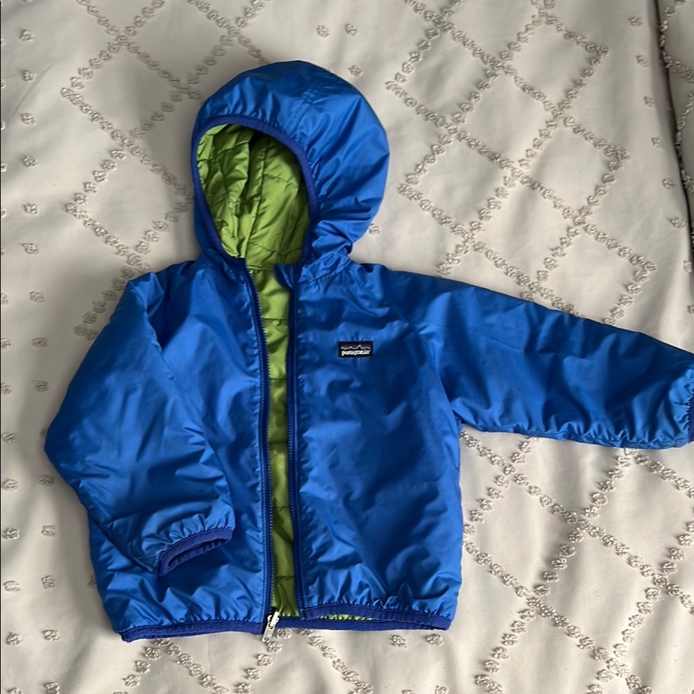 Patagonia Kids Reversible Blue and Green Puffer Jacket